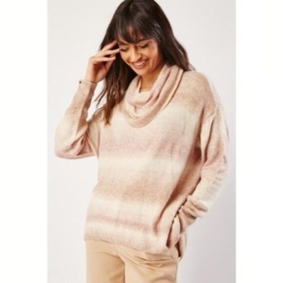 ⭐ 3/$15 American Eagle Cowl Neck Pink Tan Stripe Soft Sweater M - Picture 1 of 10